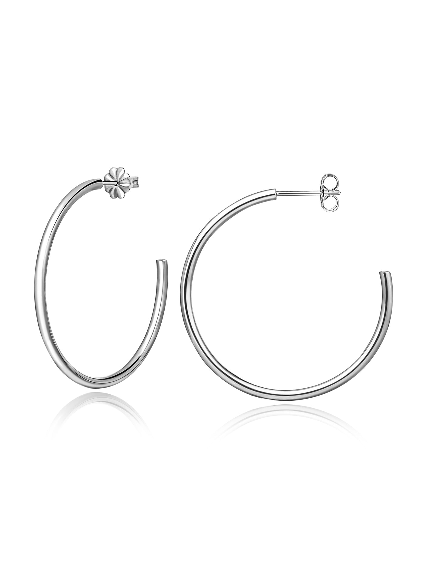 Limerencia Hypoallergenic G23 Pure Titanium Big Open C Hoop Earrings, F136 Lightweight Cubic Zirconia Cuff Huggie Earrings for Women Sensitive Ears (30 mm Thin Round Hoop, Silver)