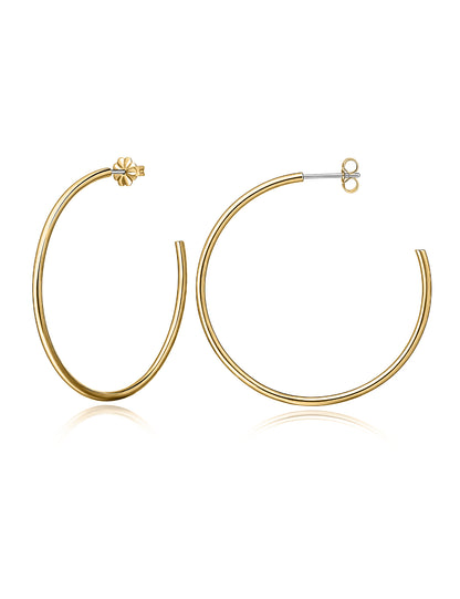 Limerencia Hypoallergene G23 Reiner Titan Große Offene C-Creolen, F136 Leichte Zirkonia-Cuff-Huggie-Ohrringe für Frauen mit empfindlichen Ohren (45mm Dünne Runde Creolen, Silber)
