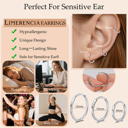 Limerencia Titanium Hoop Earrings for Women,G23 Implant Grade Pure Titanium Lightweight Hoop Earrings for Women Men Sensitive Ears