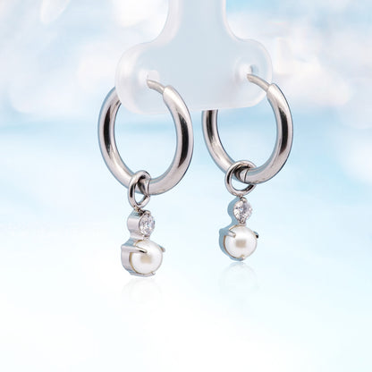 Limerencia Hypoallergenic Pure Titanium Post Lightweight Dangle Huggie Earrings for Women | Vertical Bar, Cross, Moon, Lightning | Dainty Earrings (CZ Pearl)
