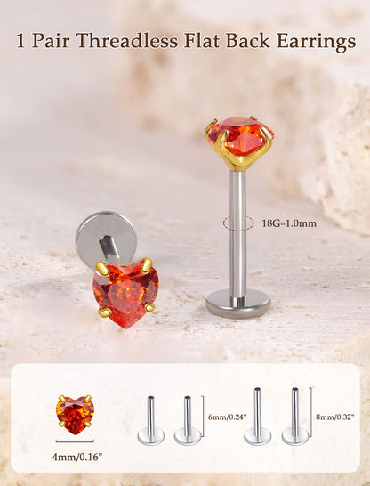 Limerencia Boucles d’oreilles à dos plat 18G, Titane G23, Piercing nez à insertion