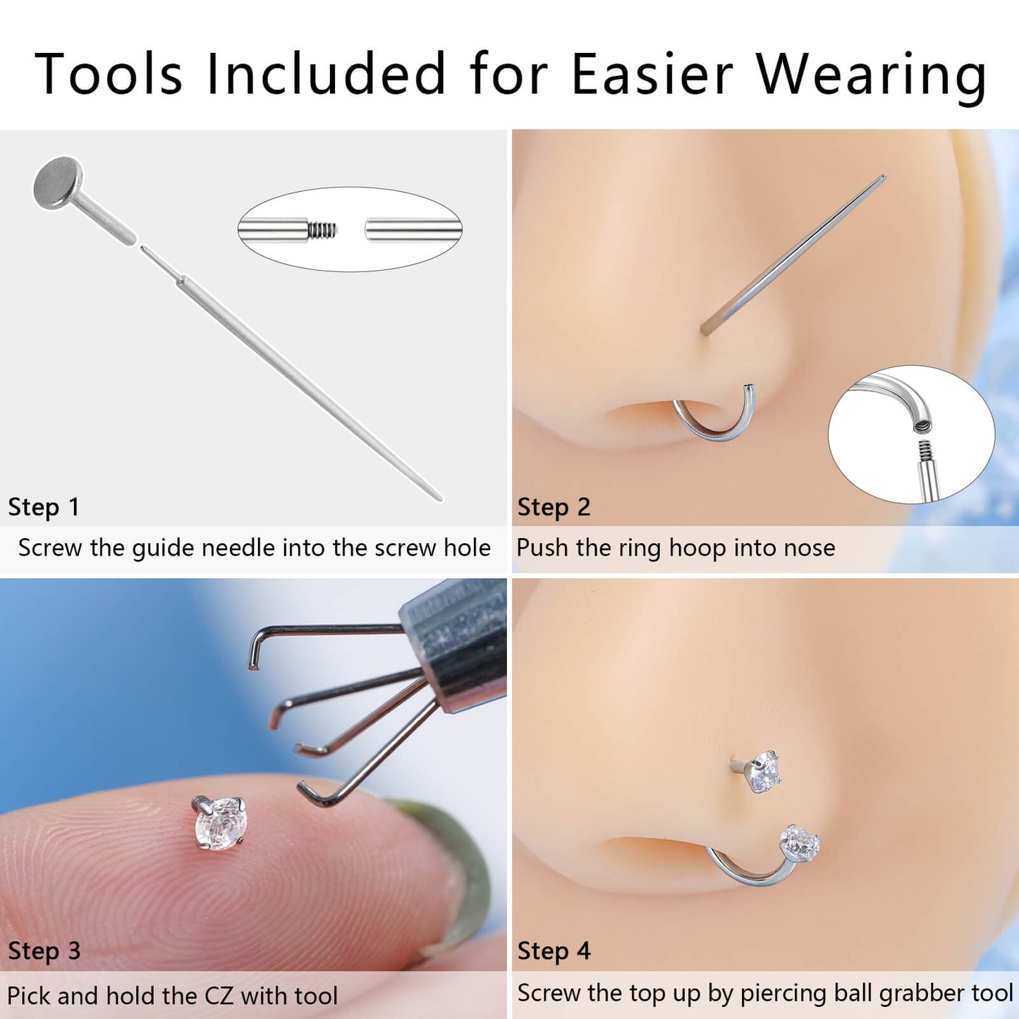 Anneaux de nez en fer à cheval Limerencia - Anneau de nez en titane avec zirconium 18G, demi-cercle pour femmes et hommes, anneaux pour septum, lèvre, cartilage, hélix, tragus et daith, bijoux de piercing