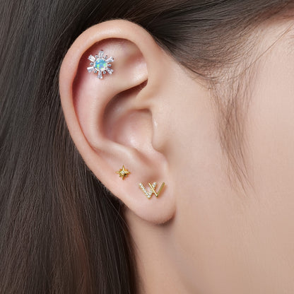Limerencia 18G Titan-Piercingschmuck, Innengewinde-Flachrücken-Ohrstecker für Tragus, Helix, Knorpel, Conch und Medusa, Damen & Herren, 1 Stück/W-Fassung