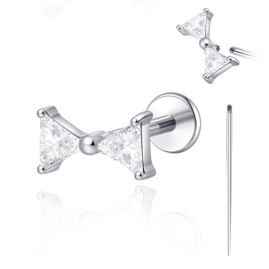 Bijou de piercing corporel en titane 18G Limerencia, boucle d'oreille à dos plat à filetage interne pour tragus, hélix, conque et méduse, clou d'oreille cartilage femme et homme, 1 pièce / nœud papillon