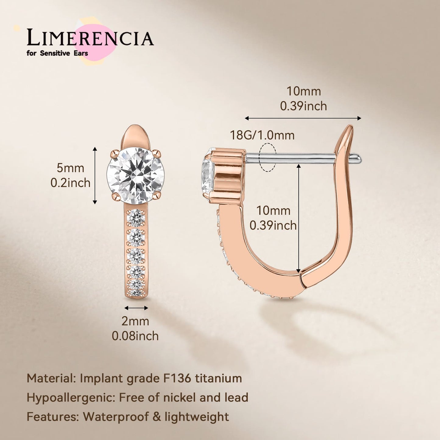 Limerencia Hypoallergenic Titanium F136 Implant Grade Small Hoops | Huggie Earrings, Cubic Zirconia Cuff Earrings Lightweight for Women (Silver)