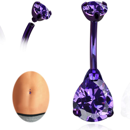 limerencia G23 Titanium Belly Button Rings hypoallergenic medical implant grade 14G Teardrop CZ Belly Navel Rings Piercing Belly Bars（Water drop belly button ring）