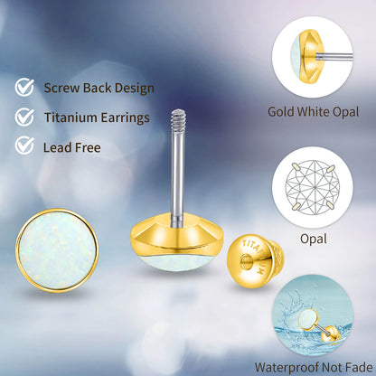 Boucles d'oreilles titane Limerencia, clous d'oreilles opale blanc/bleu/noir, grade implant F136, adaptés aux oreilles sensibles hommes et femmes