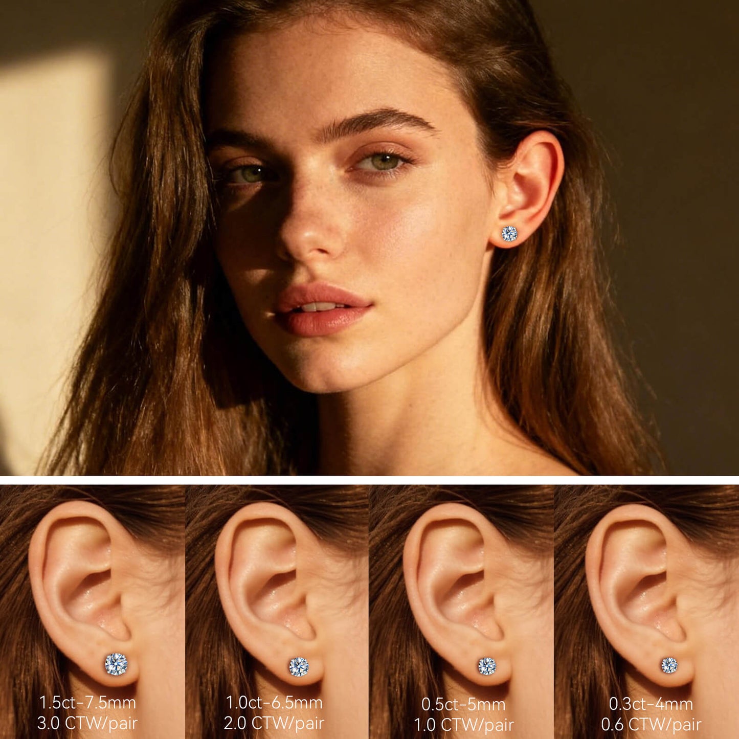 Pendientes de moissanita, pendientes de titanio hipoalergénico G23 para mujer y hombre, corte redondo color D pureza VVS1, joya de moissanita multicolor bañada en oro blanco 18K, 0,6CT-3,0CT