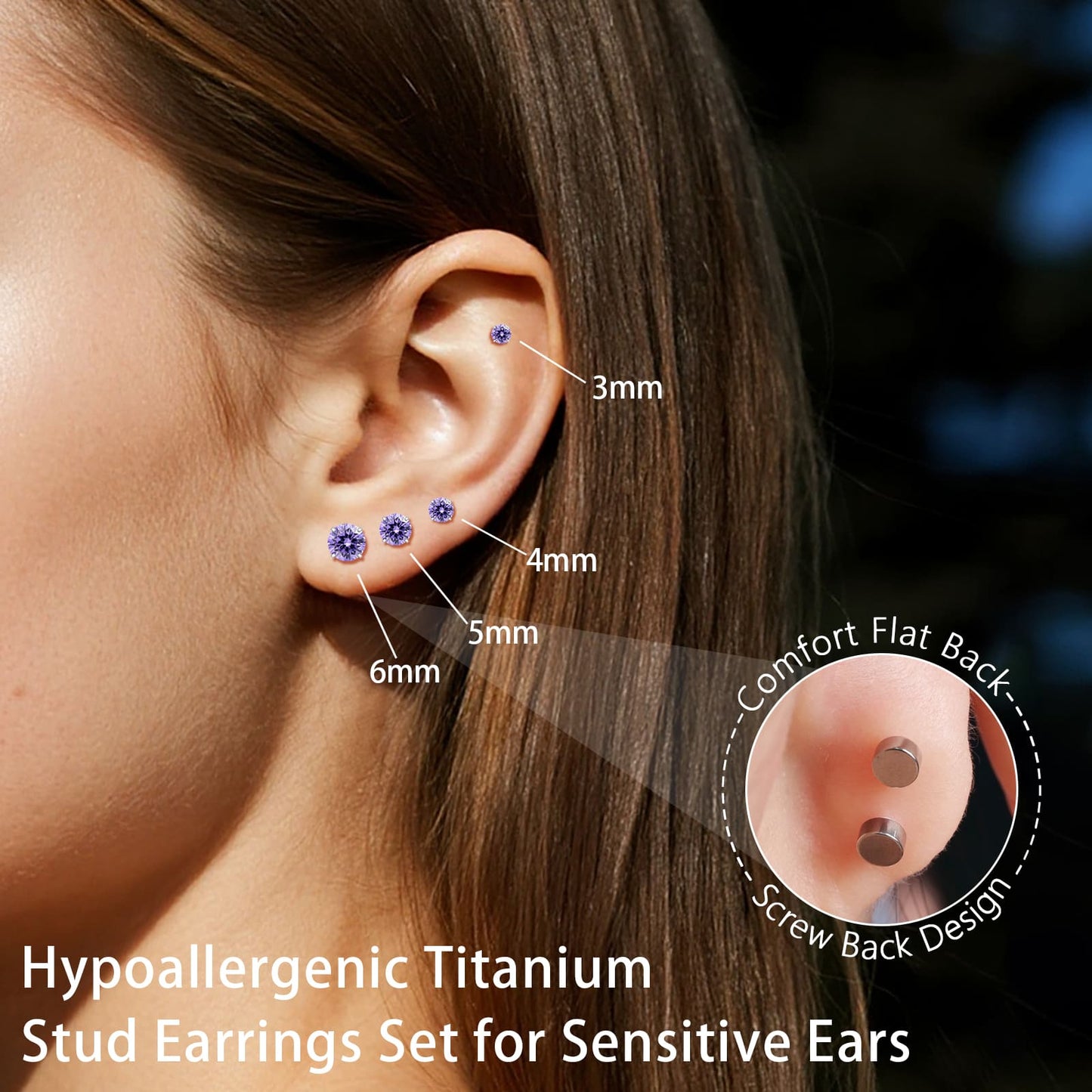 Orecchini piatti cartilagine titanio F136 Limerencia ipoallergenici con zircone perla opale, gioielli piercing elica confezione 4 paia 3-6mm da donna