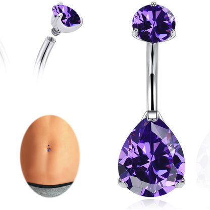 limerencia G23 Titanium Belly Button Rings hypoallergenic medical implant grade 14G Teardrop CZ Belly Navel Rings Piercing Belly Bars（Water drop belly button ring）