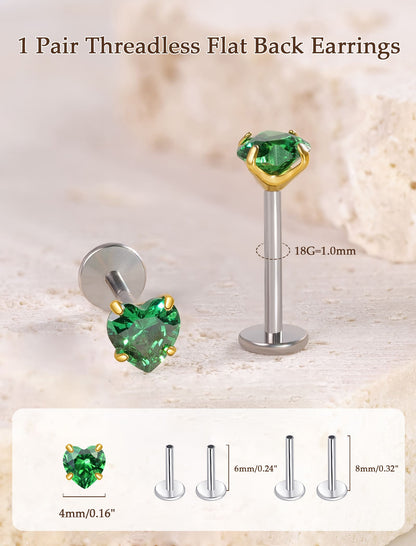 Limerencia Boucles d’oreilles à dos plat 18G, Titane G23, Piercing nez à insertion