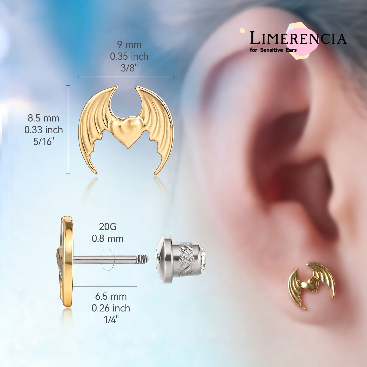 Pendientes hipoalergénicos de titanio G23 de grado implante con cierre de rosca para trago 20G Hélice F136 Piercing para orejas sensibles Cartílago (A3)