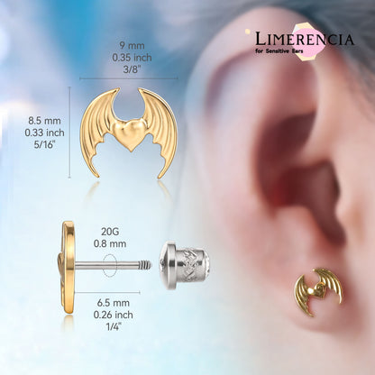 Pendientes hipoalergénicos de titanio G23 de grado implante con cierre de rosca para trago 20G Hélice F136 Piercing para orejas sensibles Cartílago (A3)