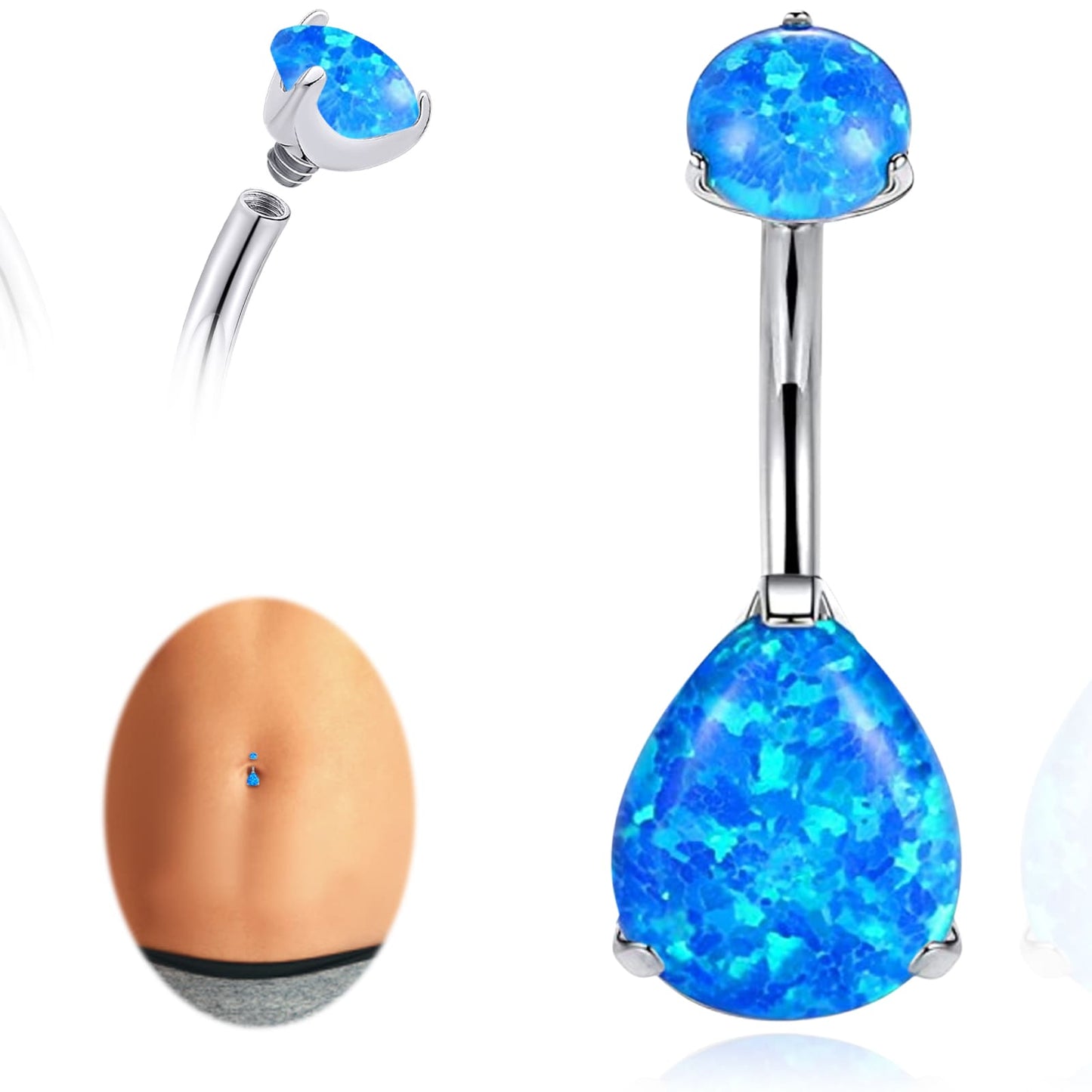 limerencia G23 Titanium Belly Button Rings hypoallergenic medical implant grade 14G Teardrop CZ Belly Navel Rings Piercing Belly Bars（Water drop belly button ring）