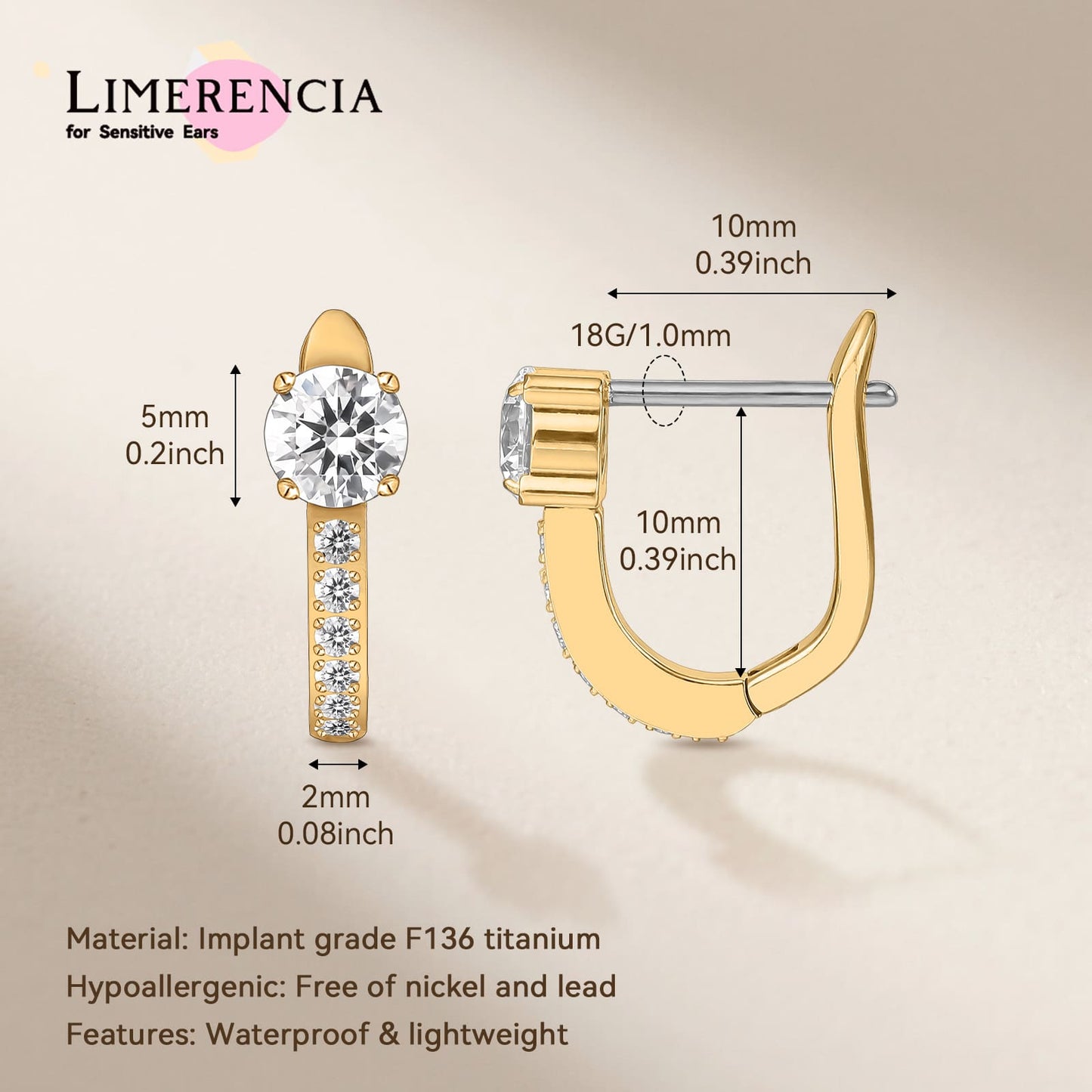 Limerencia Hypoallergenic Titanium F136 Implant Grade Small Hoops | Huggie Earrings, Cubic Zirconia Cuff Earrings Lightweight for Women (Silver)