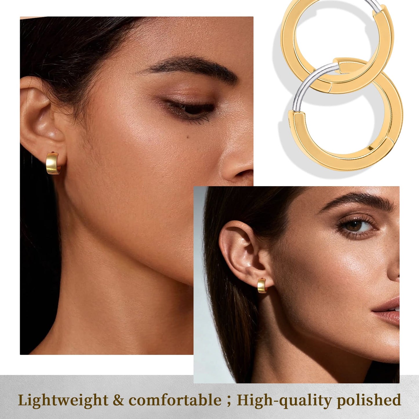 Orecchini cerchio spessi in titanio F136 grado impiantabile ipoallergenico Limerencia, orecchini huggie larghi e corposi G23 da donna per orecchie sensibili (colore oro)