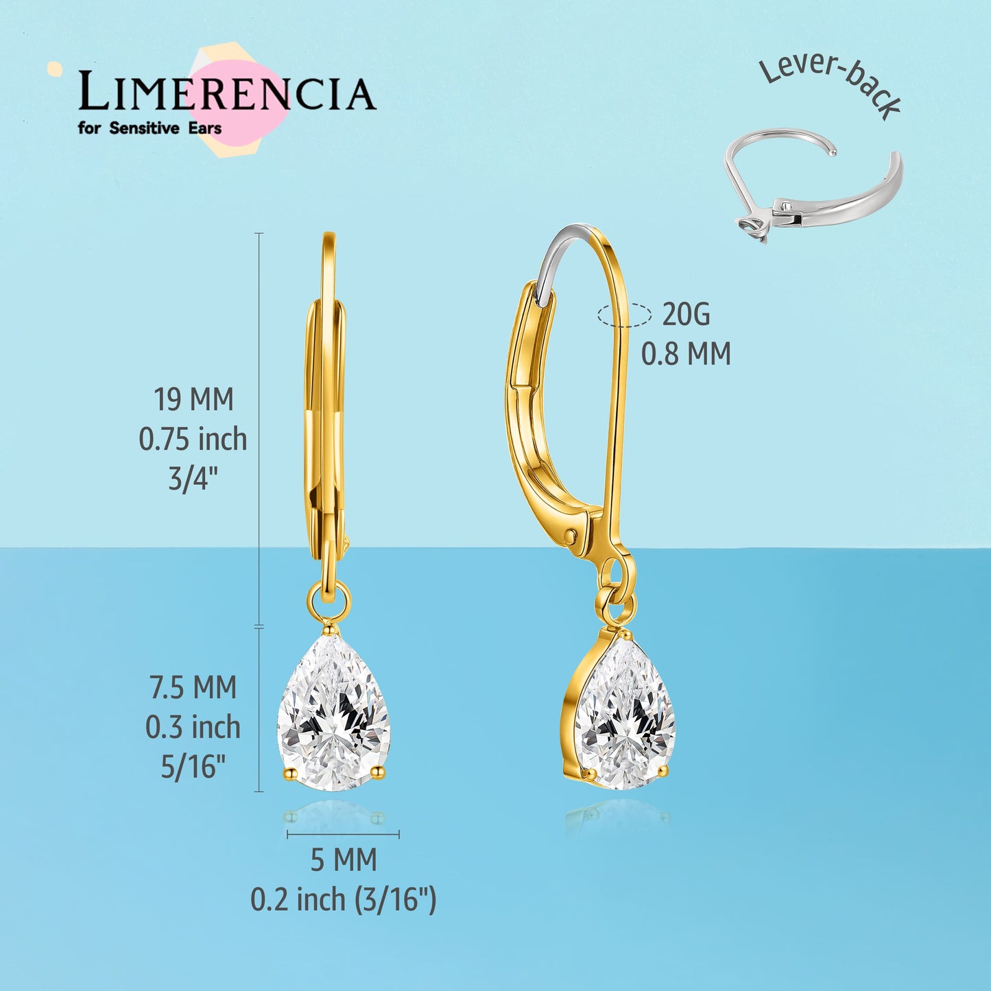 Limerencia Hebelverschluss-Ohrringe aus G23-Titan, tropfenförmige Hängeohrringe für Damen, modische Ohrringe aus F136-Titan, hypoallergener Schmuck als Geschenk – Motiv Tropfen