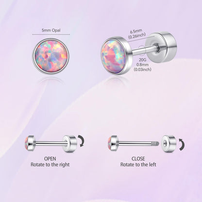 Titanium Flat Back Stud Earrings for Women Men, F136 Cartilage Studs | Hypoallergenic Earrings, Helix Cartilage Earrings with Purple Opal,5mm
