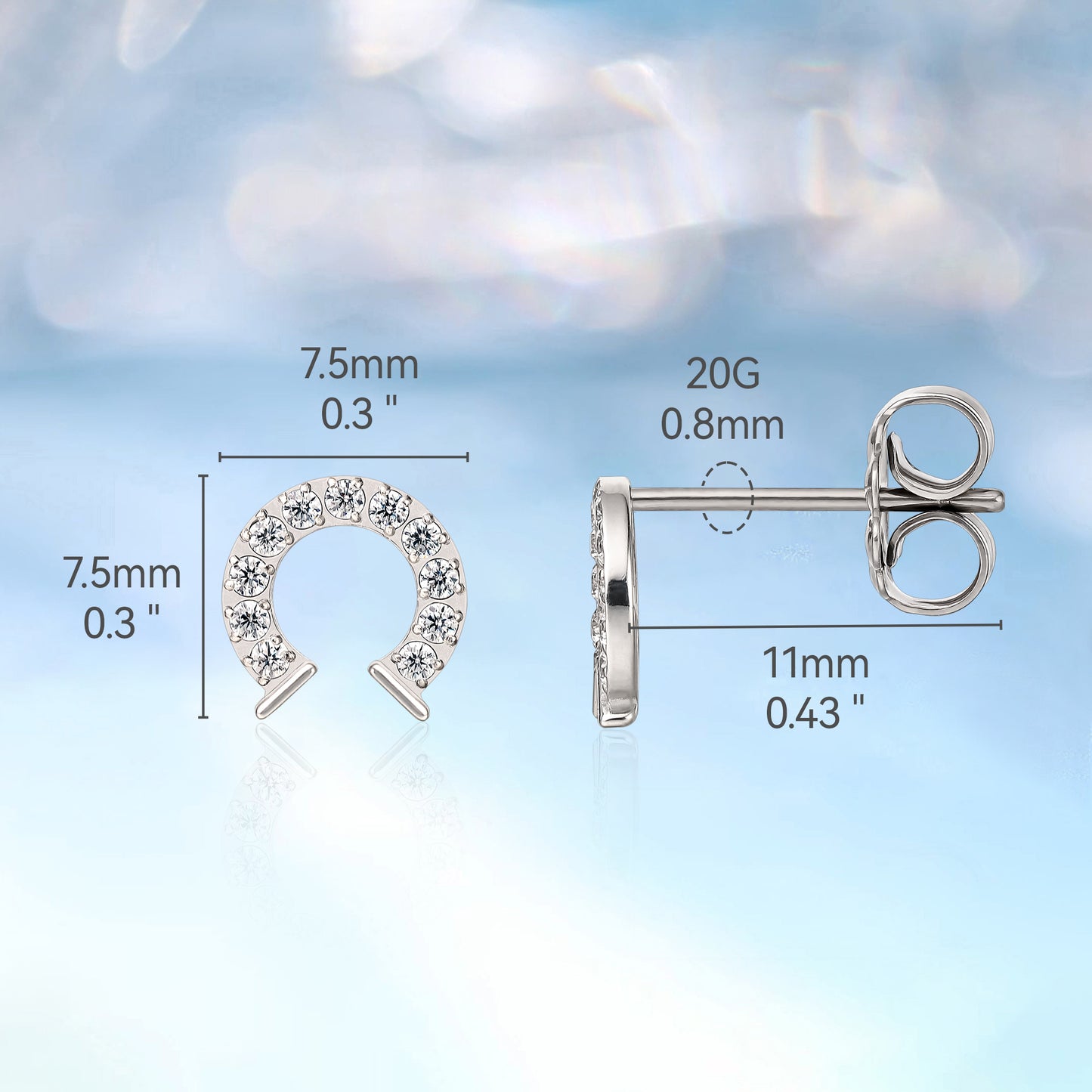 Limerencia F136 Pure Titanium Hypoallergenic Implant Grade Studs, G23 Small Dainty Cubic Zirconia Earrings for Women's Sensitive Ears(horseshoe)