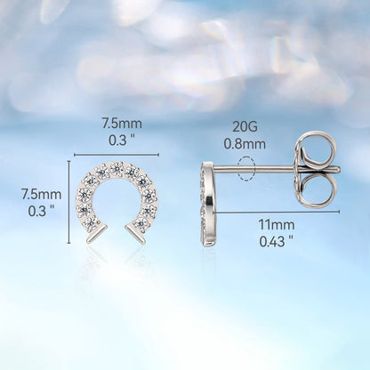 Pendientes de titanio puro hipoalergénico Limerencia F136, con circonita cúbica G23, pequeños y delicados, para orejas sensibles de mujer (herradura)