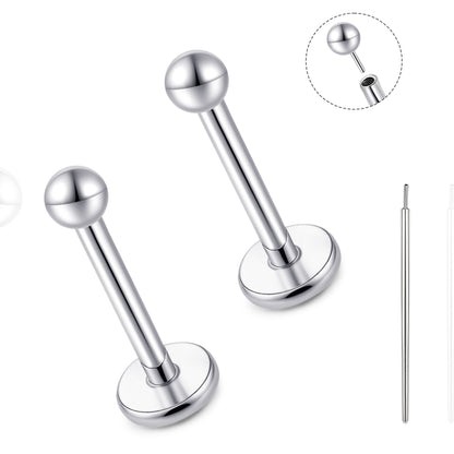 Orecchino titanio base piatta senza filetto Limerencia calibro 20G, piercing a pressione per cartilagine, trago, labret, labbro, medusa e conca, ipoallergenico unisex / testa sfera