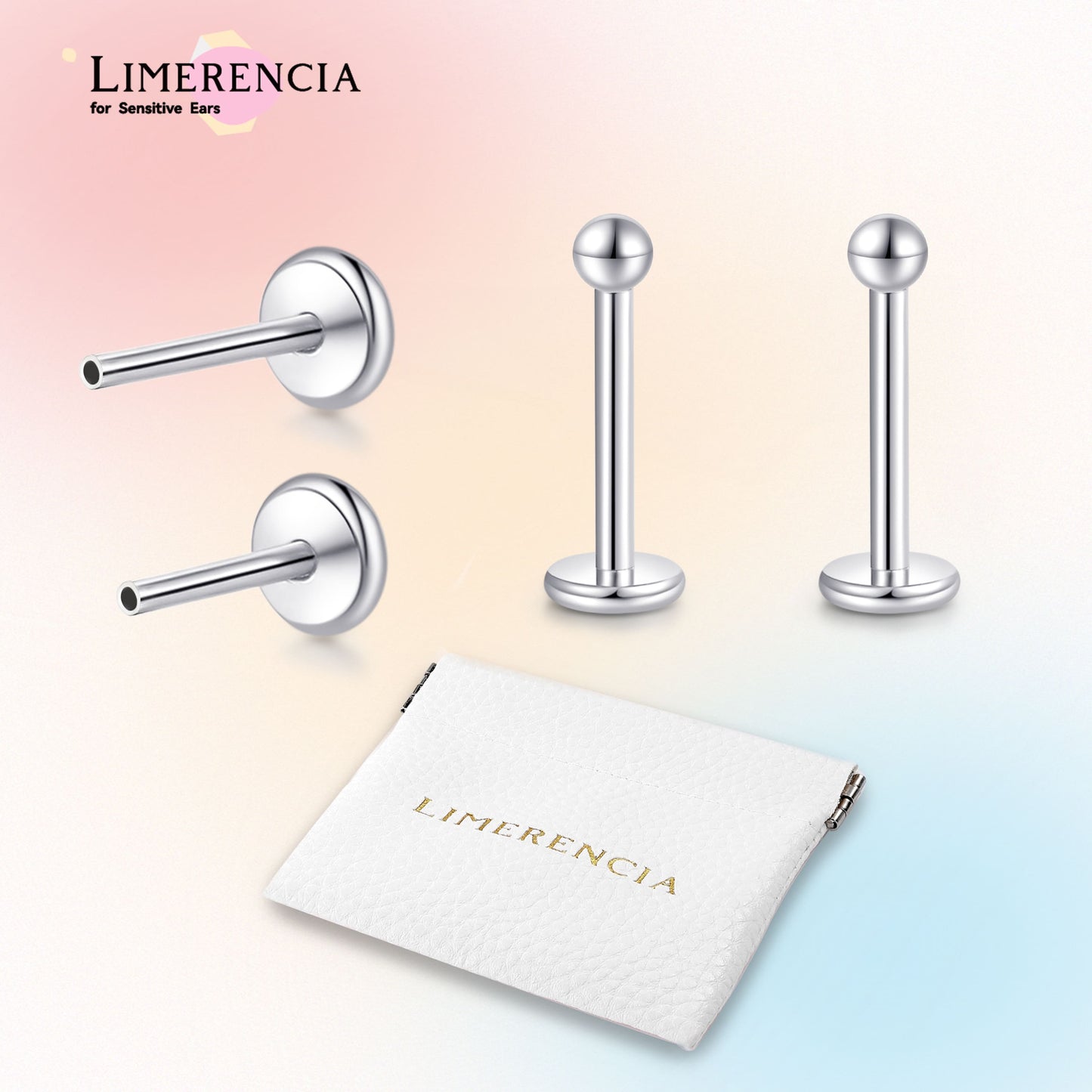Orecchino titanio base piatta senza filetto Limerencia calibro 20G, piercing a pressione per cartilagine, trago, labret, labbro, medusa e conca, ipoallergenico unisex / testa sfera