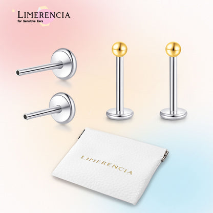Orecchino titanio base piatta senza filetto Limerencia calibro 20G, piercing a pressione per cartilagine, trago, labret, labbro, medusa e conca, ipoallergenico unisex / testa sfera