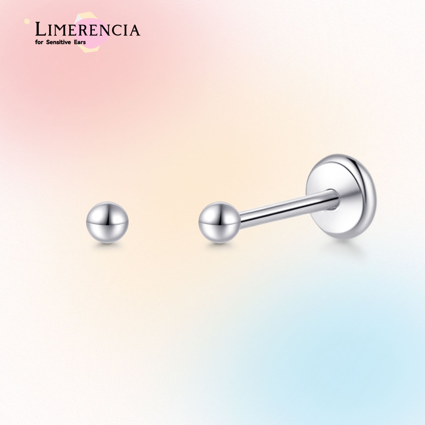 Orecchino titanio base piatta senza filetto Limerencia calibro 20G, piercing a pressione per cartilagine, trago, labret, labbro, medusa e conca, ipoallergenico unisex / testa sfera