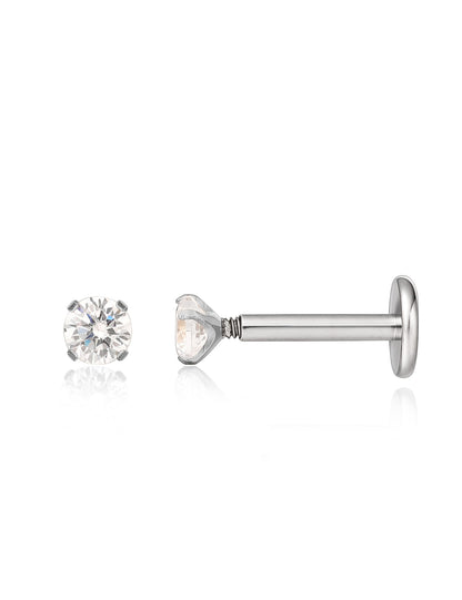Gioielli piercing ipoallergenici in titanio F136 Limerencia, borchie filettate interne fondo piatto 18G 6mm 8mm 10mm per trago, elica, conca, cartilagine, naso e labbra (Zircone bianco 2mm)