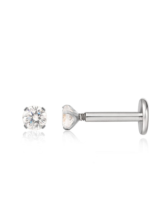limerencia Titanium Hypoallergenic Piercing Jewelry - 18G 6mm 8mm 10mm For Tragus,Helix,Conch,Cartilage,Nose,Lip,F136 Implant Grade Flat Back Internally Threaded Stud Earrings (White CZ 2mm)