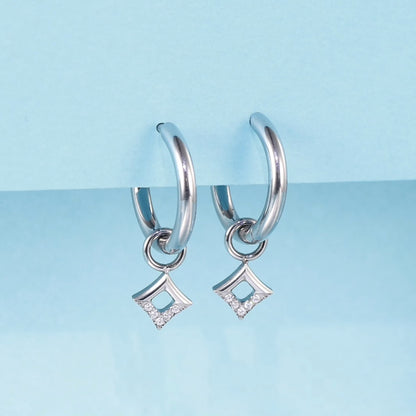 Limerencia Pendientes Colgantes Hipoalergénicos de Titanio Puro Ligero Tipo Huggie para Mujer, Barra Vertical, Cruz, Luna, Rayo, Pendientes Delicados (Circonita Cúbica Cuadrada)