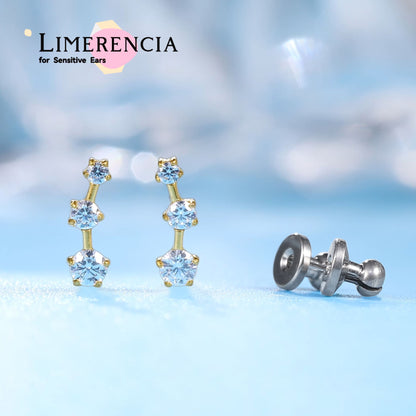 Limerencia F136 Pure Titanium Hypoallergenic Implant Grade Studs, G23 Small Dainty Cubic Zirconia Earrings for Women's Sensitive Ears(Climber Crawler)