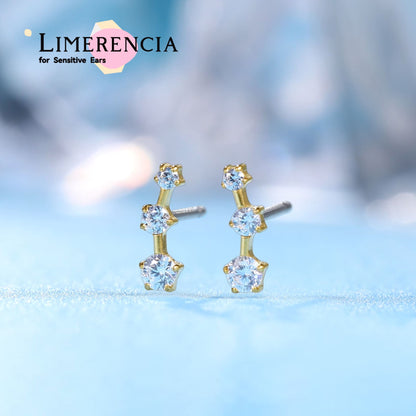 Limerencia F136 Pure Titanium Hypoallergenic Implant Grade Studs, G23 Small Dainty Cubic Zirconia Earrings for Women's Sensitive Ears(Climber Crawler)