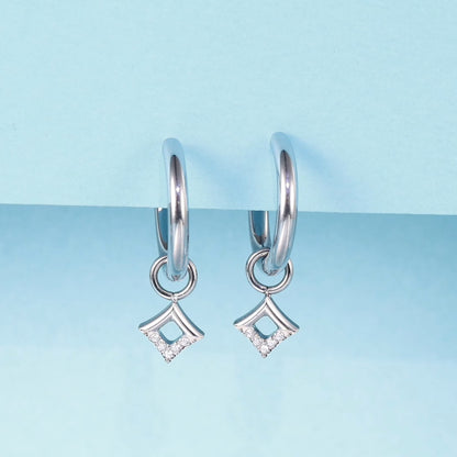 Limerencia Pendientes Colgantes Hipoalergénicos de Titanio Puro Ligero Tipo Huggie para Mujer, Barra Vertical, Cruz, Luna, Rayo, Pendientes Delicados (Circonita Cúbica Cuadrada)
