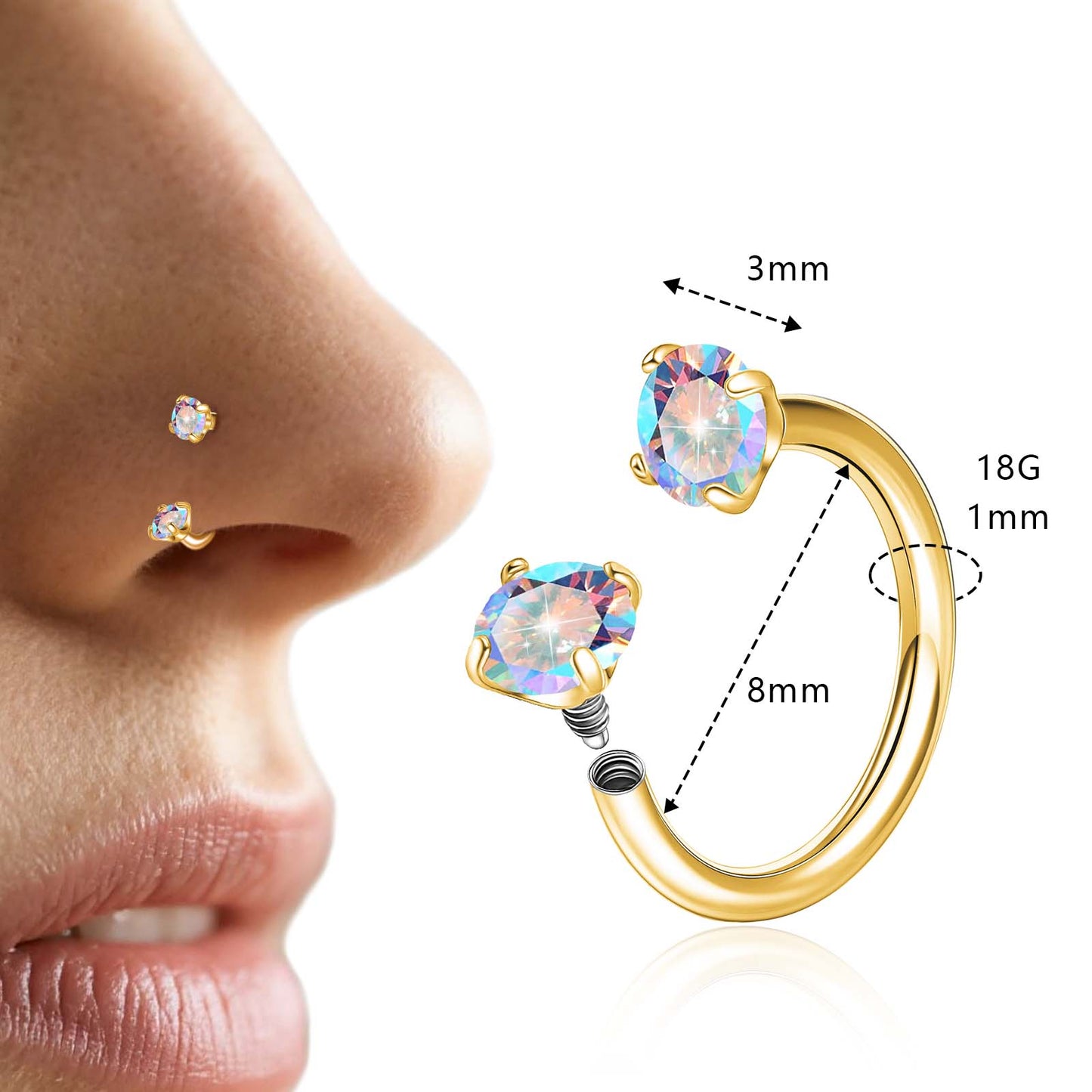 Anneaux de nez en fer à cheval Limerencia - Anneau de nez en titane avec zirconium 18G, demi-cercle pour femmes et hommes, anneaux pour septum, lèvre, cartilage, hélix, tragus et daith, bijoux de piercing