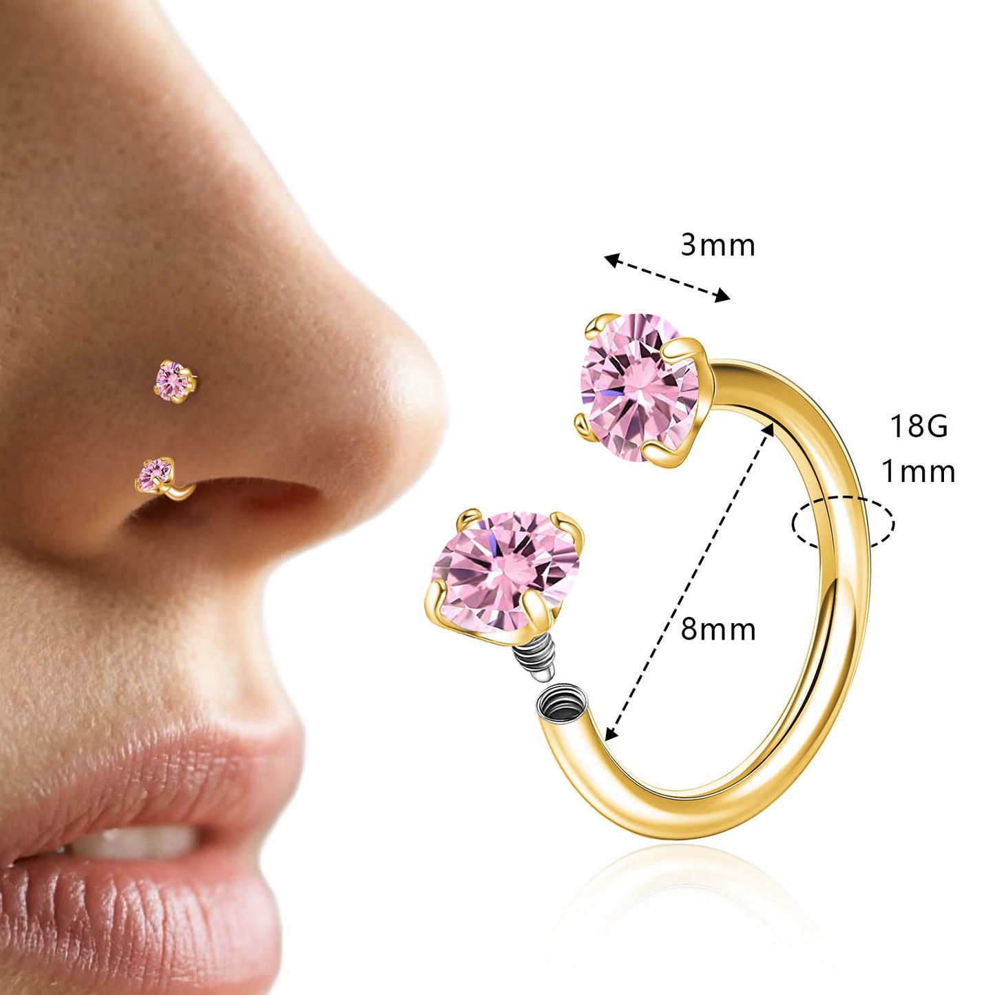 Anneaux de nez en fer à cheval Limerencia - Anneau de nez en titane avec zirconium 18G, demi-cercle pour femmes et hommes, anneaux pour septum, lèvre, cartilage, hélix, tragus et daith, bijoux de piercing