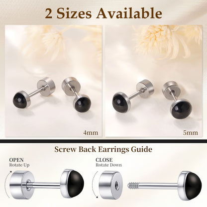 Limerencia flache Ohrstecker für Damen, hypoallergene Ohrstecker mit Schraubverschluss aus G23-Implantat-Titan, 20G Ohrstecker mit Onyx/Mondstein/blauem Türkis, flache Knorpelohrstecker in 4 mm/5 mm