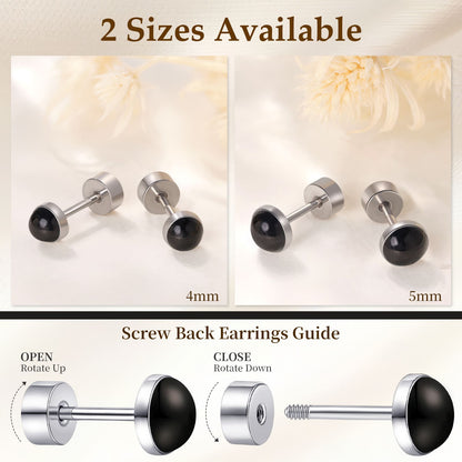 Limerencia flache Ohrstecker für Damen, hypoallergene Ohrstecker mit Schraubverschluss aus G23-Implantat-Titan, 20G Ohrstecker mit Onyx/Mondstein/blauem Türkis, flache Knorpelohrstecker in 4 mm/5 mm