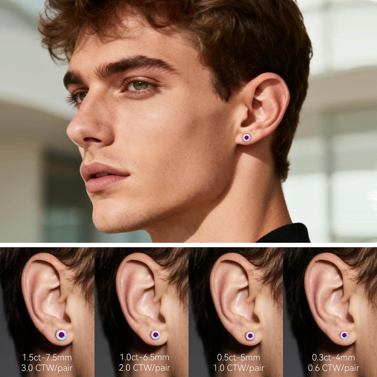 Pendientes de moissanita, pendientes de titanio hipoalergénico G23 para mujer y hombre, corte redondo color D pureza VVS1, joya de moissanita multicolor bañada en oro blanco 18K, 0,6CT-3,0CT