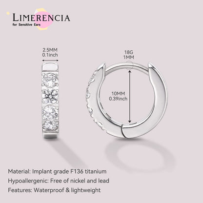 Boucles d'oreilles huggie créoles en titane pur G23 Limerencia, huggies pour cartilage hypoallergéniques, boucles à clip serties de petits zircons cubiques, mini bijoux de piercing pour femmes aux oreilles sensibles