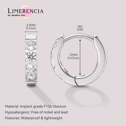 Boucles d'oreilles huggie créoles en titane pur G23 Limerencia, huggies pour cartilage hypoallergéniques, boucles à clip serties de petits zircons cubiques, mini bijoux de piercing pour femmes aux oreilles sensibles