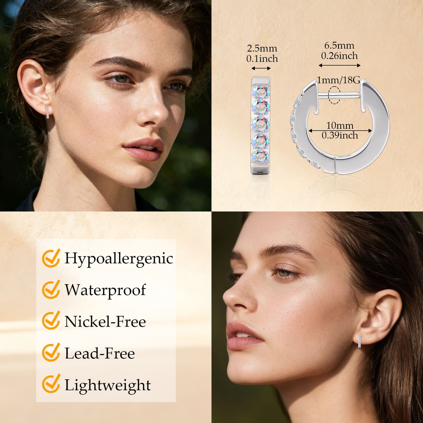 Limerencia hypoallergene Huggie-Creolen aus Implantat-Titan G23, mit 5A-Zirkonia besetzte Creolen aus reinem F136-Titan für Frauen mit empfindlichen Ohren