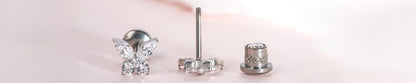 Limerenz Hypoallergener G23 Implantatgrad Titan Schraubverschluss Ohrringe Tragus 20G Helix F136 Piercing Post für empfindliche Mädchenohren Knorpel- Schmetterling Weiß Zirkonia