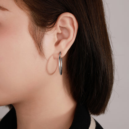 Pendientes de aro de titanio TitanHeart hipoalergénicos - Titanio puro de grado implante G23 aros grandes ligeros para mujer con orejas sensibles (30 milímetros, plata)