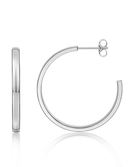 Limerencia Boucles d'oreilles anneau ouvert à tige épaisse et bord carré fin en titane pur G23 hypoallergénique, anneaux délicats pour femme en grade implantable F136, légers pour oreilles sensibles (30 mm, or rose)