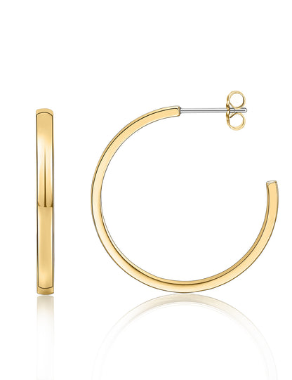 Limerencia Boucles d'oreilles anneau ouvert à tige épaisse et bord carré fin en titane pur G23 hypoallergénique, anneaux délicats pour femme en grade implantable F136, légers pour oreilles sensibles (30 mm, or rose)