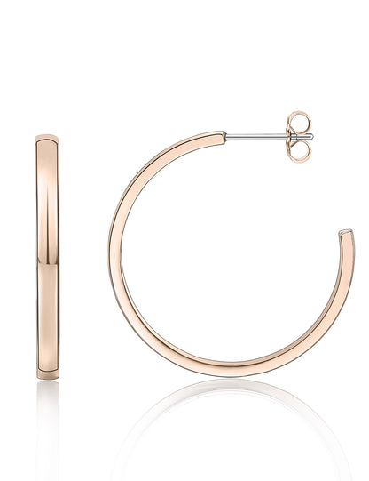 Limerencia Boucles d'oreilles anneau ouvert à tige épaisse et bord carré fin en titane pur G23 hypoallergénique, anneaux délicats pour femme en grade implantable F136, légers pour oreilles sensibles (30 mm, or rose)