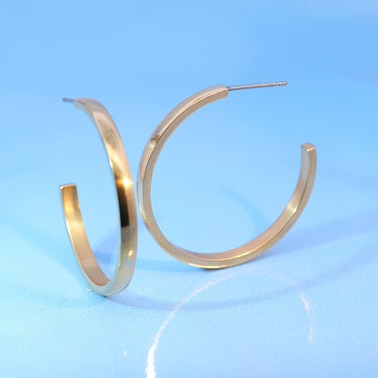 Limerencia Boucles d'oreilles anneau ouvert à tige épaisse et bord carré fin en titane pur G23 hypoallergénique, anneaux délicats pour femme en grade implantable F136, légers pour oreilles sensibles (30 mm, or rose)