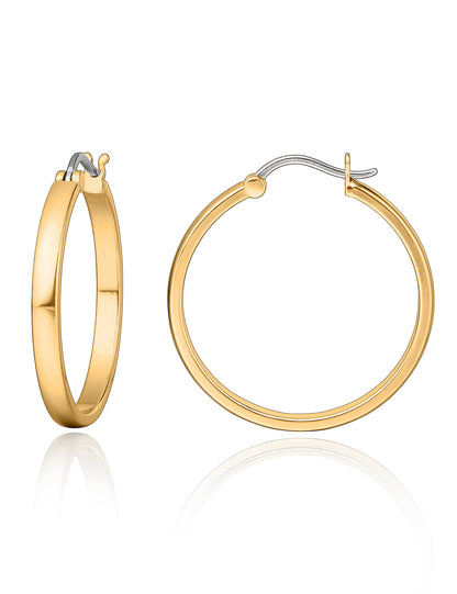 Limerencia G23 Pendientes de aro hipoalergénicos de titanio puro para mujer con orejas sensibles (sin gema, 30 mm, oro)