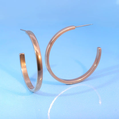 Limerencia Boucles d'oreilles anneau ouvert à tige épaisse et bord carré fin en titane pur G23 hypoallergénique, anneaux délicats pour femme en grade implantable F136, légers pour oreilles sensibles (30 mm, or rose)